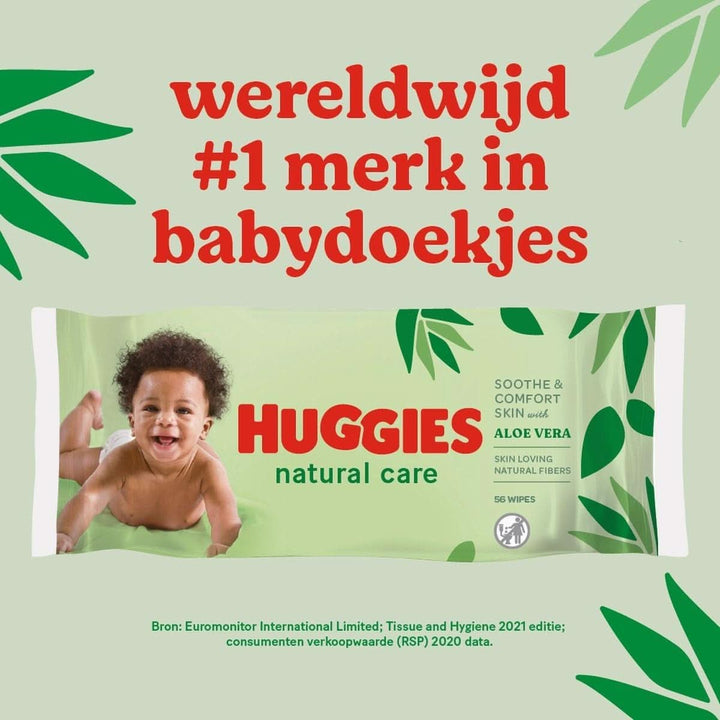 Huggies® Natural Care Baby Wipes, 10 x 56 Șervețele, fabricate din fibre de îngrijire a pielii pentru o piele sănătoasă, îmbogățite cu Aloe Vera Servetele Umede Bebelusi Naty Shop