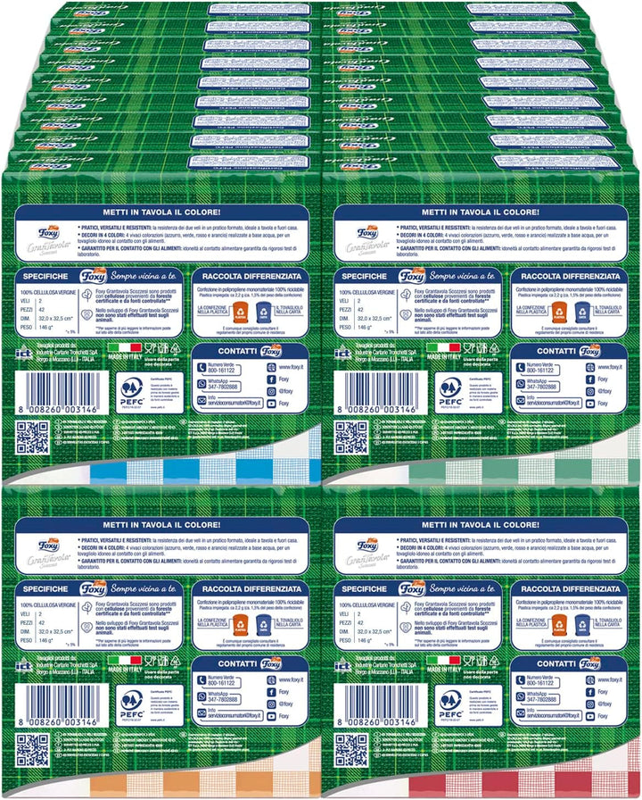 Grantavola scoțiană | Șervețele pentru ploaie | 36 pachete À 42 bucăți 32 X 32,5 Cm | Decor scoțian în 4 culori | PEFC | 100% energie electrică regenerabilă | Ambalaj 100%