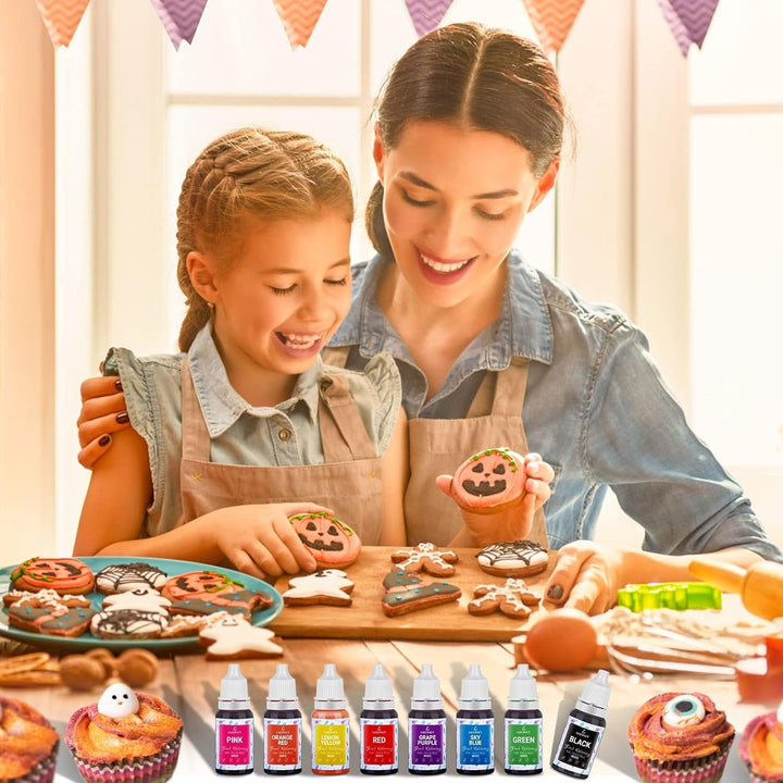Colorant alimentar 8x10ml – Set de coloranți alimentari lichidi foarte concentrați pentru copt, prăjituri, fursecuri, glazură, macaroane, fondant – Colorant alimentar vibrant pentru săpunuri DIY, slime, meșteșuguri