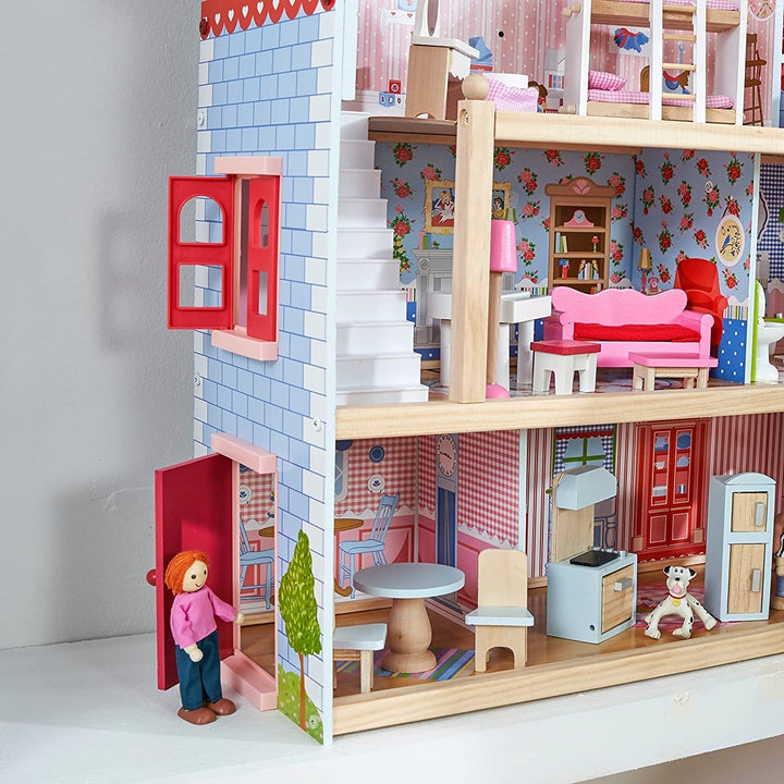 Kidkraft Dollhouse Chelsea din lemn cu mobilier și accesorii pentru mini păpuși, set de joacă pentru mini păpuși, jucărie pentru copii de la 3 ani, 65054, exclusiv la Amazon Casute de papusi Naty Shop