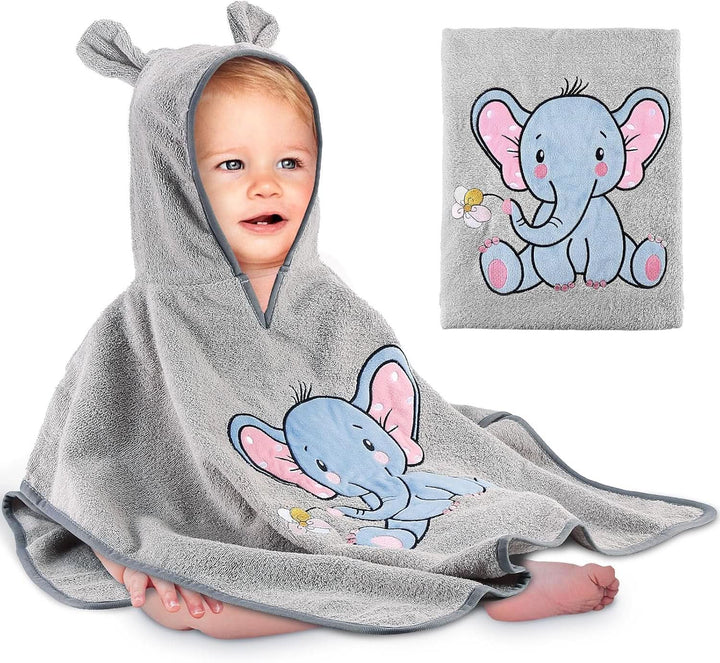 Poncho de baie pentru copii Oeko TEX, 100% bumbac Mama si Copilul Naty Shop Elefant gri deschis