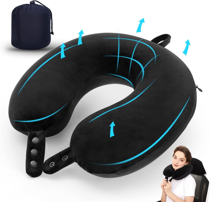 TALLGO Travel Neck Pillow, cea mai bună pernă de avion din spumă de memorie pentru tetieră, pernă moale reglabilă pentru avion, mașină și casă, roz Perne ortopedice cervicale Naty Shop Negru Standard