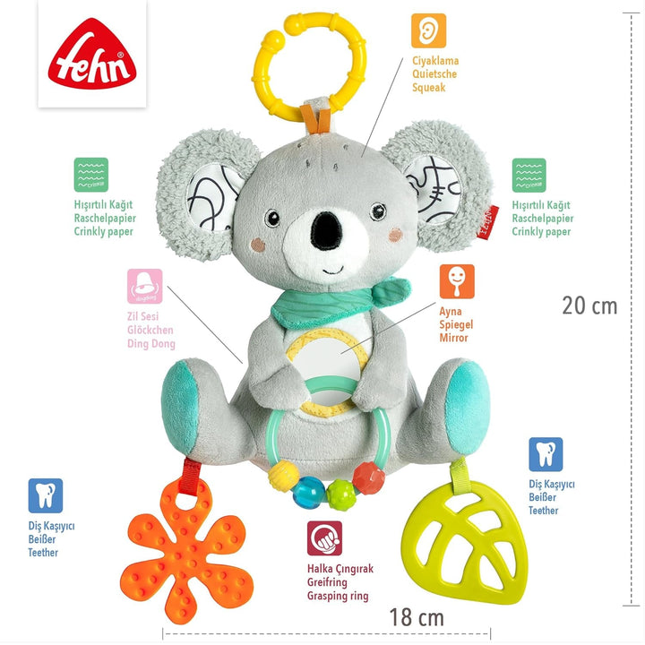 Jucărie Fehn Baby Koala - Jucărie pentru abilități motorii cu inel de fixare - Jucărie cu elemente de prindere - Jucărie pentru copii pentru mușcat, prindere și descoperire - Jucărie drăguță pentru bebeluși și copii mici de la 3+ luni Jucarii Bebe Naty Shop