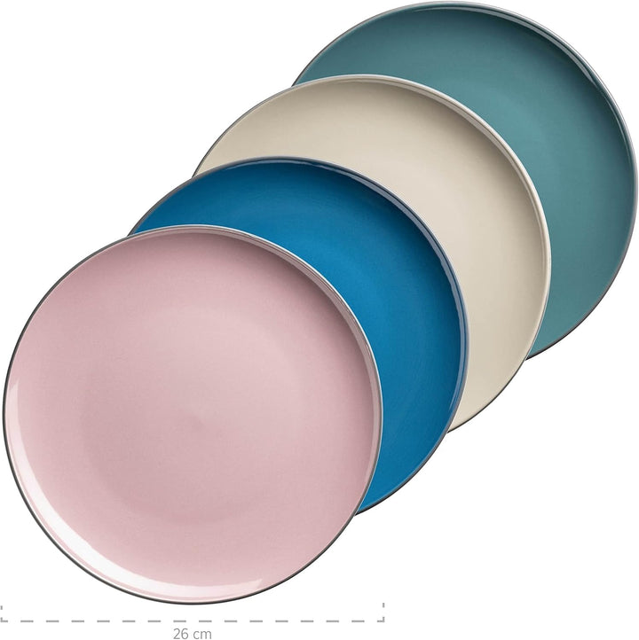 MÄSER Maila, Buntes Vintage-Geschirr-Set Aus Keramik Für 4 Personen, Modernes Geschirrset Im Retro-Look, Steinzeug, Petrol/Altrosa/Beige/Dunkelblau Seturi vesela masa Naty Shop