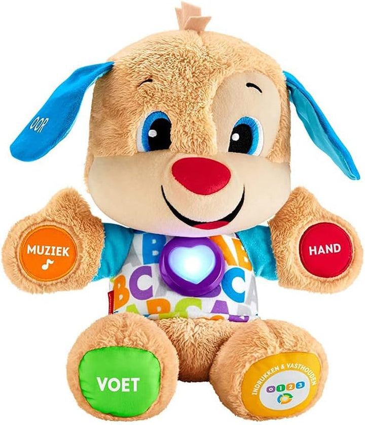 Câine distractiv de învățare Fisher-Price cu trei niveluri | jucărie de pluș vorbitoare cu muzică ca jucărie pentru copii și jucărie pentru bebeluși | ursuleț de pluș interactiv, versiune: UK-English , FPM43 Jucarii Bebe Naty Shop olandeză