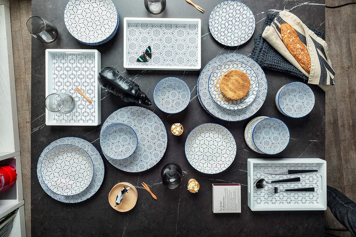 Downtown Tellerservice Für 6 Personen, 18 Stück, Porzellan, Weiß Und Blau Seturi vesela masa Naty Shop