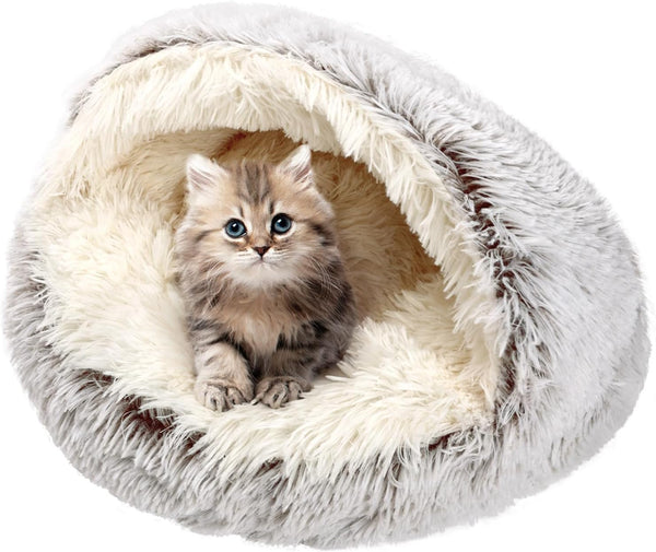 Pat pentru pisici Arquiel, cuib pentru pisici, pat pentru animale de companie, pat pentru câini mici, loc de dormit rotund și moale, lavabil, pufos, cu fund antiderapant și impermeabil (maro, 50 x 50 cm)