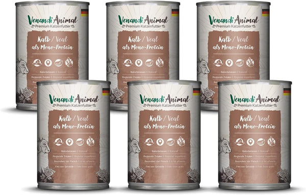 Venandi Animal - Hrană umedă premium pentru pisici - vițel ca monoproteină 6Pack (6 X 400 G), fără cereale, monoproteină