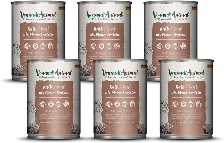 Venandi Animal - Hrană umedă premium pentru pisici - vițel ca monoproteină 6Pack (6 X 400 G), fără cereale, monoproteină