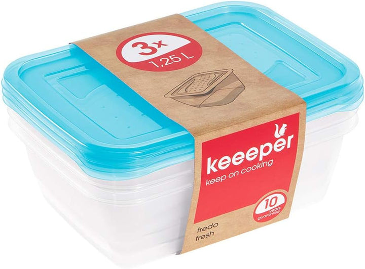 Keeeper set de 3 borcane pentru păstrarea alimentelor, 3 x 1,25 l, 20,5 x 15,5 x 6,5 cm, Fredo Fresh, albastru transparent Cutii depozitare alimente Naty Shop Titlu implicit