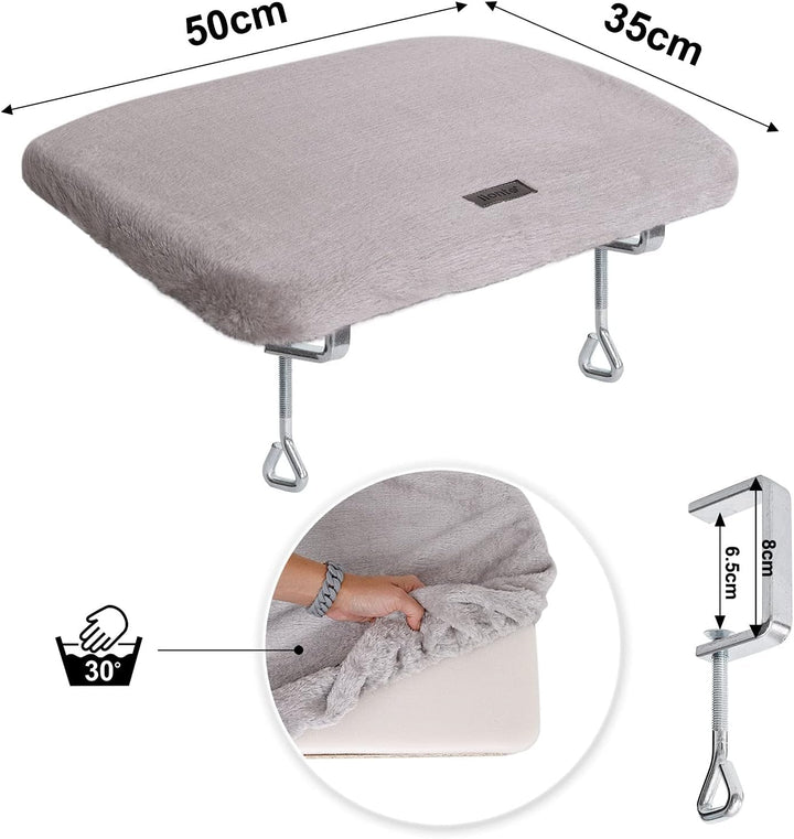 Șezlong de fereastră Lionto pentru pisici, căptușit cu pluș, 35 x 50 cm, pat pentru pisici pentru pervaz, nu necesită găurire, husă detașabilă și lavabilă, capacitate de încărcare de până la 15 kg, gri deschis