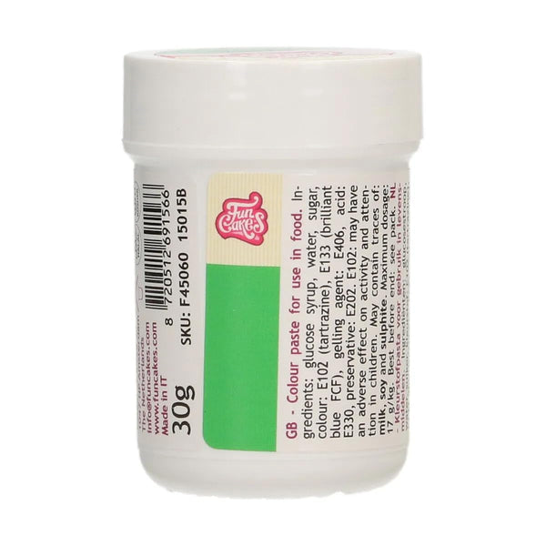 Colorant alimentar Funcakes verde; Colorant alimentar concentrat pentru aluat, cremă, fondant, marțipan, aluat, pastă de modelat și pastă de flori. Halal și Kosher. 30 g