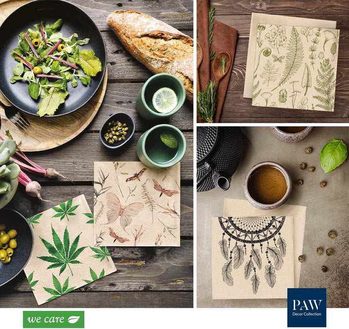 Pfotenkollektion X Pfoten Dekor Kollektion CM Papiertücher mit 3 Schichten. 20 Stücke. Gedruckt mit farben auf Wasserbasis. Tischdekorationen. Nature, Hirsc, PAW_022022, Hirsch, 33 x 33 cm (Paket mit 3)