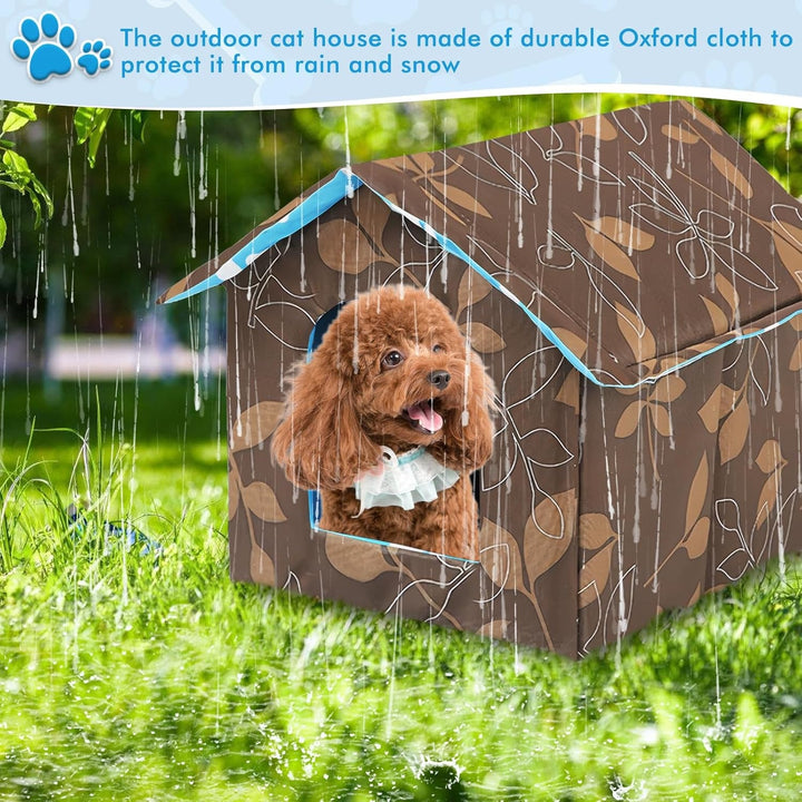 Căsuță pentru pisici în aer liber, rezistentă la iarnă, impermeabilă, caldă, adăpost pliabil pentru animale de companie pentru pisici, peșteră pentru pisici, pat pentru pisici cu pernă detașabilă pentru animale de companie fără stăpân (maro, pătrat)