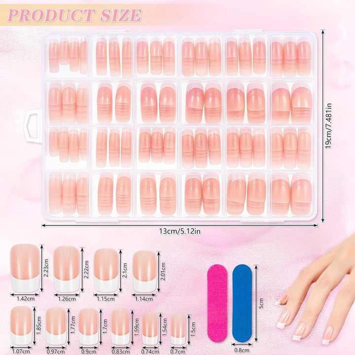 360 de bucăți unghii artificiale franțuzești, unghii false dreptunghiulare medii, false, naturale, DIY, vârfuri false cu pilă de unghii, pentru doamne și femei