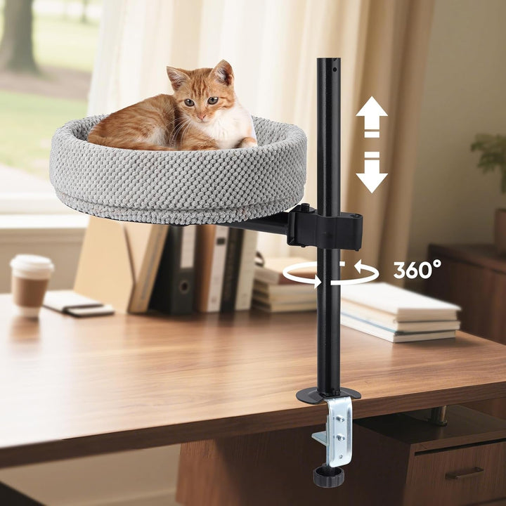 Pat pentru pisici Gjcrafts reglabil pe înălțime pentru birou – Rotativ la 360°, anti-ciupire și economisitor de spațiu, pat de companie pentru pisici cu model de ananas (XL, gri închis)