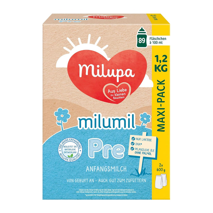 Milupa Milumil Pre, Lapte praf pentru bebeluși - Cu nutrienți importanți și fără ulei de palmier - 800 g Naty Shop 1.2 Kg Milumil Pre