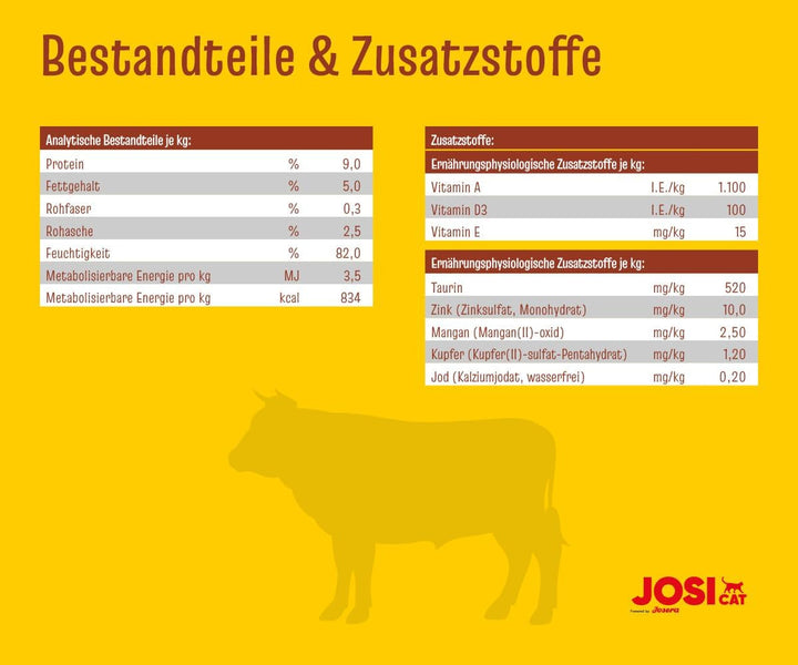 Josicat Beef in Jelly (12 X 400 G) | Adult | Hrană umedă premium pentru pisici adulte | Carne de vită în jeleu | Vitamina D3 & E | Fără cereale | Powered by JOSERA | Hrană umedă pentru pisici | 12-Pack