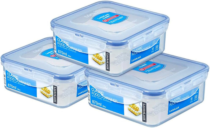 LocknLock PP Classic set borcan pentru depozitarea alimentelor 5pcs | 180ml, 350ml, 600ml, 870ml, 3.6L | 100% etanș la aer și apă | fără BPA | organizator pentru congelator și frigider | sigur pentru mașină de spălat vase și microunde Cutii depozitare alimente Naty Shop Pătrat 3 buc.