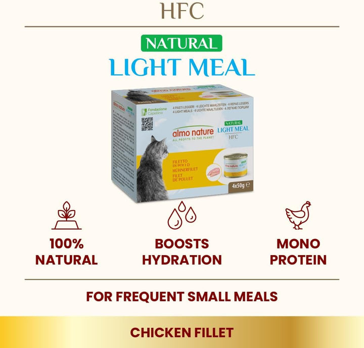 Almo Nature - HFC Natural Light Meal - File de pui - Hrană umedă pentru pisici adulte: 4 cutii a câte 50 g
