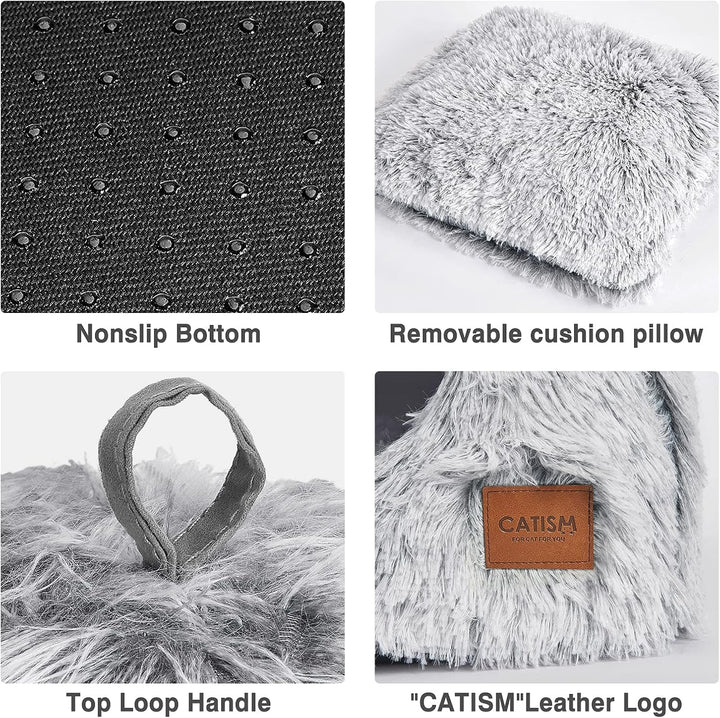 Peșteră pentru pisici, pat pentru pisici, căsuță pentru pisici, peșteră confortabilă, 40 x 40 cm, pliabilă CATISM, lavabilă, loc de dormit confortabil pentru pisici, pisoi, căței cu pernă detașabilă pentru pisici, gri