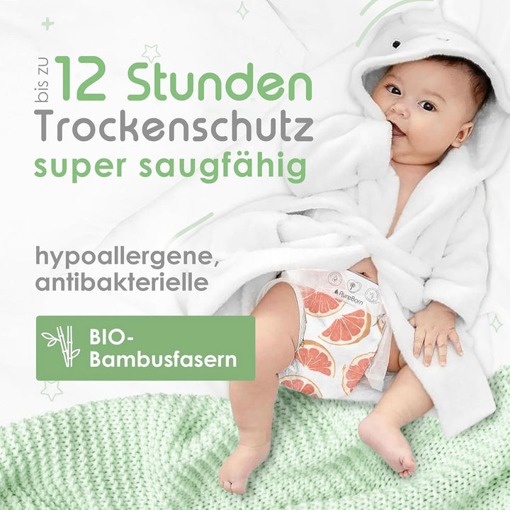 Scutece din bambus organic Pureborn Eco, marimea 3 (5,5-8 kg), 224 bucati (2 x 112), ecologice, hipoalergenice, ultra-moale, cu indicator de umiditate, diverse imprimeuri Mama si Copilul Naty Shop