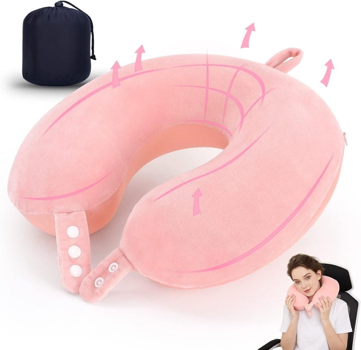 TALLGO Travel Neck Pillow, cea mai bună pernă de avion din spumă de memorie pentru tetieră, pernă moale reglabilă pentru avion, mașină și casă, roz Perne ortopedice cervicale Naty Shop Roz Standard