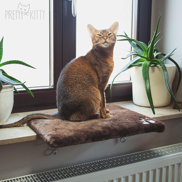 Pat de fereastră pentru pisică Pretty Kitty 32X41Cm: Pat pufos pentru pisică de pe pervaz, Pat pufos premium pentru pisică, Pat pentru pisică de pe pervaz - Lavabil, Pat pentru pisică de pe pervaz