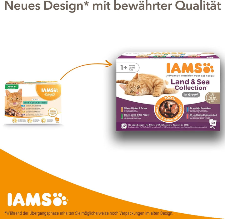 Hrană umedă pentru pisici Iams Delights cu pui și curcan în sos - Multipack pentru pisici adulte, 24 X 85G