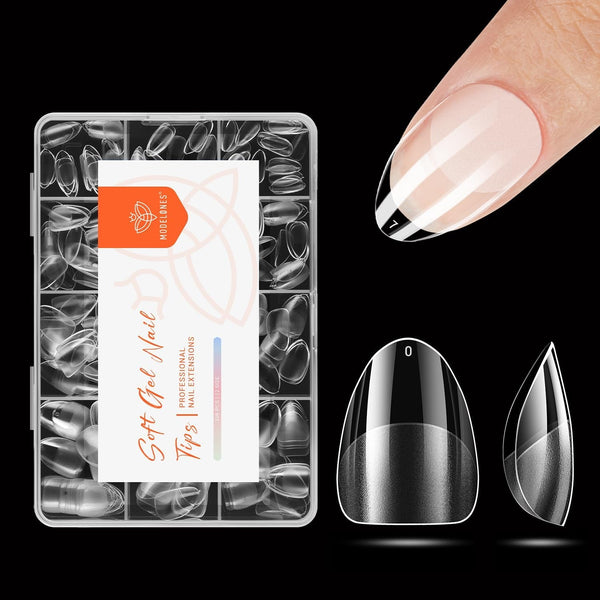 Modelones Tips Unghii 216 Piese - Set Tips Unghii Acoperire Completă, Set Tips Gel Moale, Tips Unghii Rășină PMMA Pre-Lustruire, Unghii Artificiale pentru Lipire pe Nail Art DIY, Migdale Scurte XS