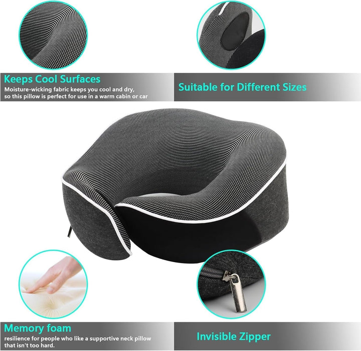 KILDOWS Pernă de gât pentru avion, pernă de călătorie din spumă cu memorie, pernă de călătorie pentru avion cu mască pentru ochi și dopuri pentru urechi, pernă ortopedică pentru gât, ideală pentru călătorii cu avionul, mașina, trenul Perne ortopedice cervicale Naty Shop