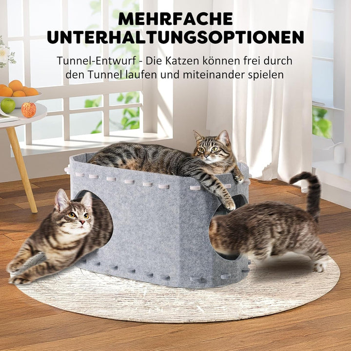 Peșteră pentru pisici din fetru, pat pentru pisici, casă pentru pisici cu 2 straturi pentru pisici Four Seasons, casă durabilă pentru pisici de interior pentru pisici mari, rezistentă la iarnă, 58A x 33L x 30Îcm, gri