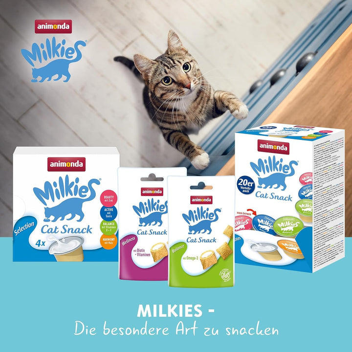 Animonda Milkies Selection (20 cupe À 15 G), lapte de pisică ușor digerabil pentru pisici adulte, pachet valoric practic cu 20 de cupe de lapte de pisică, gustare cu lapte fără soia și zahăr