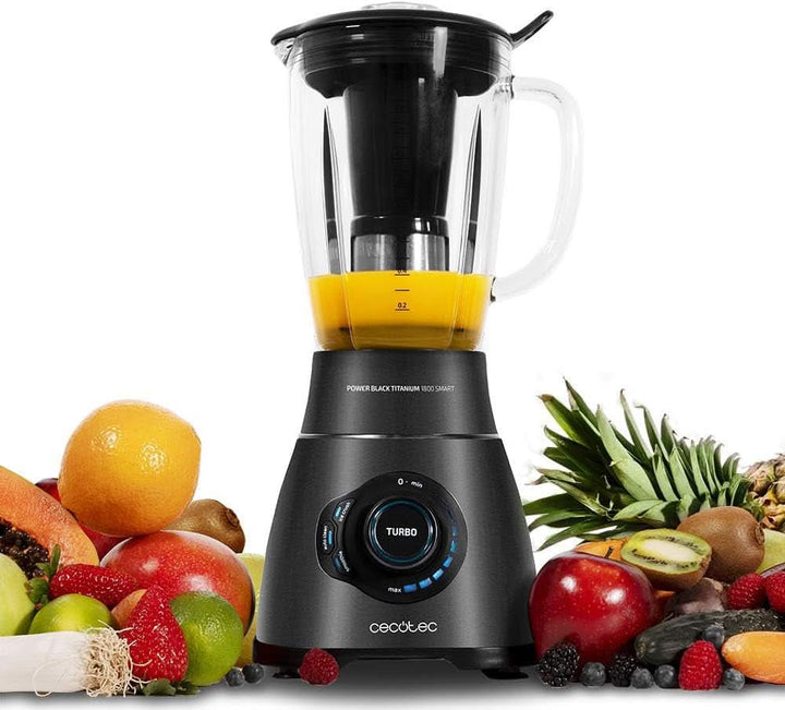 Cecotec Standmixer Power Black Titanium 2200MAX Smooth, 2200 W Maximale Leistung, 6 Klingen Aus Edelstahl, Ice-Crush-Funktion, Turbo- Und Smoothie-Funktion, Autoclean-Funktion Bucatarie Naty Shop Schwarz 2500 W | 1,8 L + 3 Programme