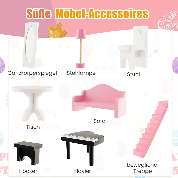 FANTASK Casă de păpuși din lemn, casă de păpuși cu 2 etaje cu accesorii și mobilier, jucărie pentru păpuși de 28-36 cm, pentru copii cu vârsta de peste 3 ani Casute de papusi Naty Shop