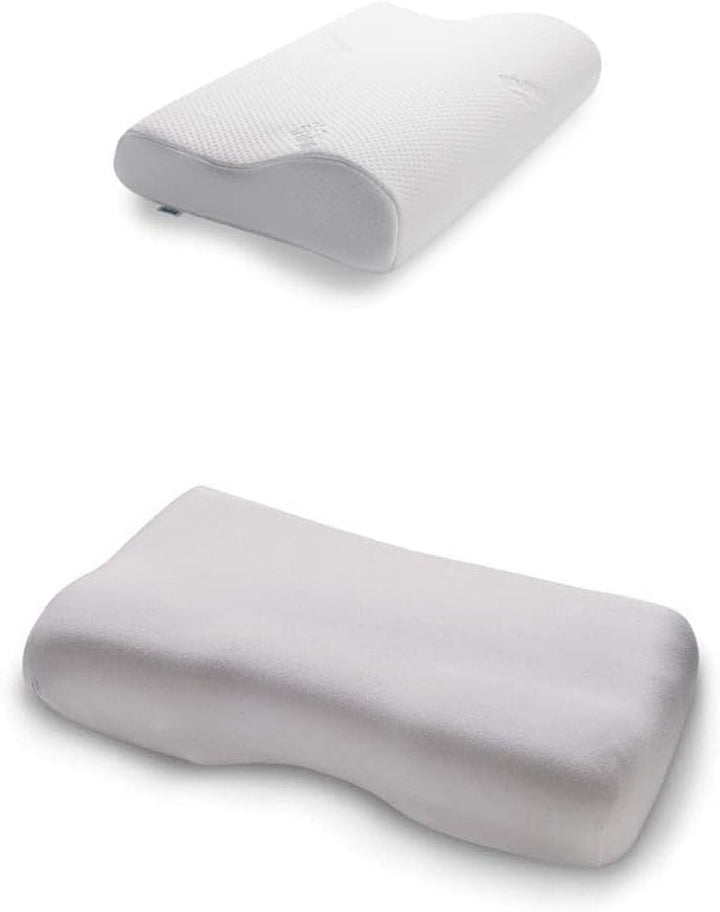 TEMPUR Original Sleeping Pillow Memory Foam, Pernă ergonomică de susținere a gâtului pentru cei care dorm lateral și pe spate, Fermă, M (50 X 31 X 10/7 Cm), Alb Perne ortopedice cervicale Naty Shop Pachet cu față de pernă, platină S (50 X 31 X 8/5 Cm)