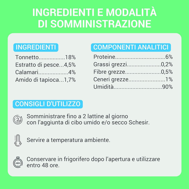 , Supă cu fileuri de ton și calamari, hrană umedă complementară pentru pisici, rețeta originală, 100% naturală, 12 pungi la 40 G