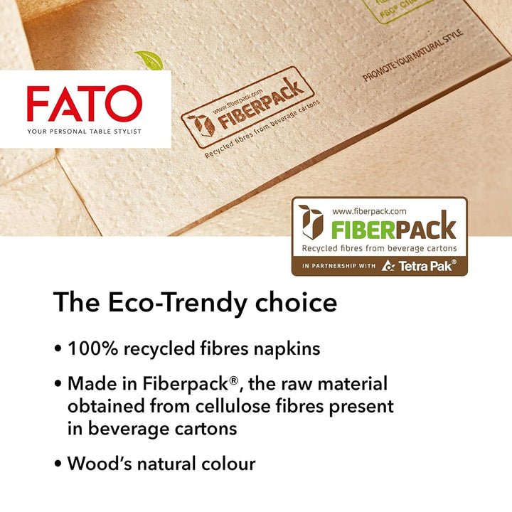 Fato - Șervețele de hârtie de unică folosință naturale pliate 4 ori, ecologice, pachet de 40 de șervețele, mărimea 38X38, 2 straturi, 100% hârtie reciclată