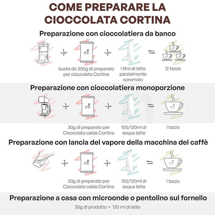 Ciocolată caldă italiană Cortina TART BITTER CHOCOLATE, 15 plicuri X 30 grame Cacao si Ciocolata Calda Naty Shop