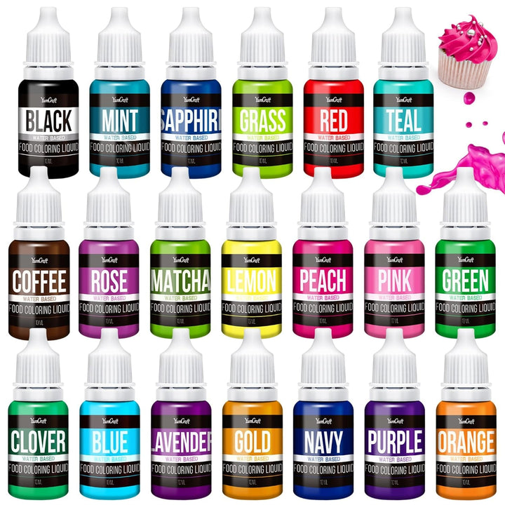 Colorant alimentar - 20 de culori colorant alimentar lichid foarte concentrat pentru prăjituri, copt, ouă de Paște, băuturi - colorant alimentar fără zahăr pentru fondant, glazură, slime, decorare tort - 10 ml fiecare