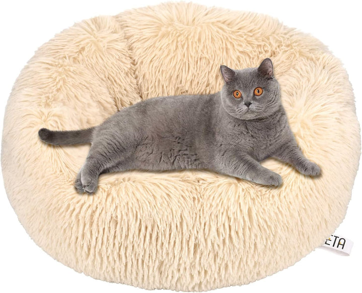 Pat pentru pisici Queta, pat minunat pentru animale de companie, pat pentru câini mici, pat rotund și moale, pat pentru pisici (50 cm, bej)