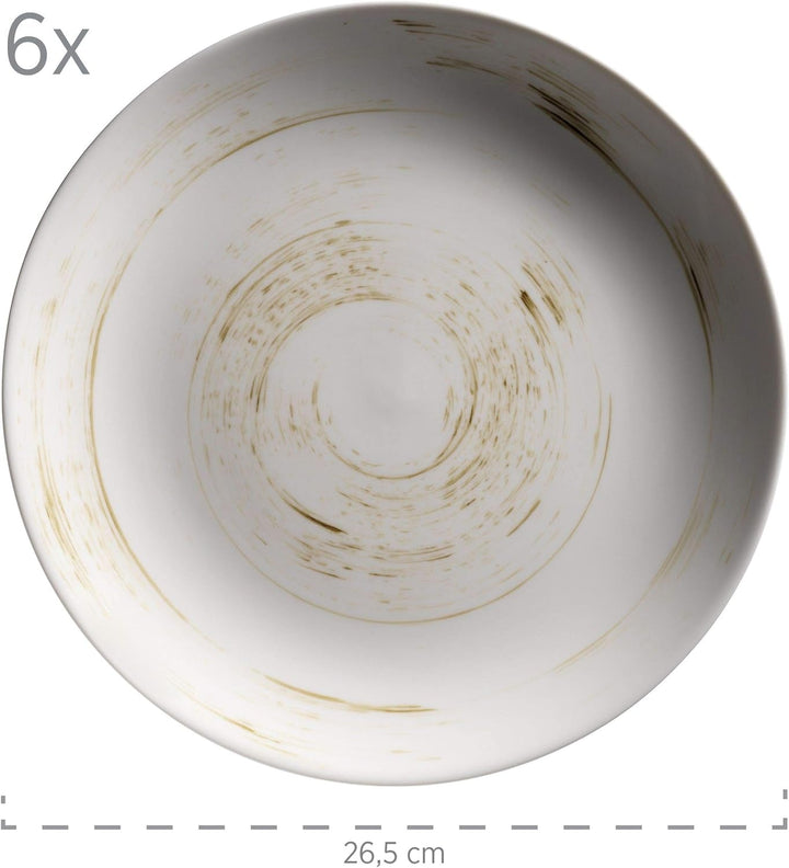 MÄSER 931605 Serie Derby Premium Tafelservice Für 6 Personen in Gastronomie-Qualität, 12-Teiliges Modernes Teller Set Mit Handpinseleffekt, Weiß, Durable Porzellan Seturi vesela masa Naty Shop