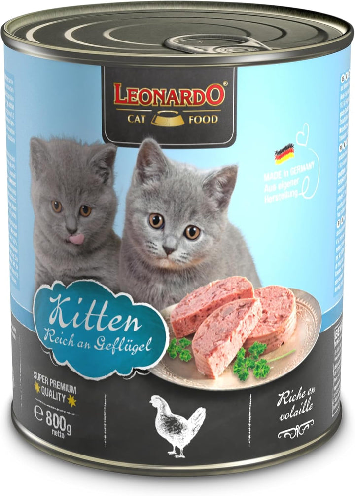 LEONARDO Kitten Hrană pentru pisici Kitten, 6X 800 G Hrană umedă fără cereale pentru pisoi până la 1 an, hrană completă cu păsări proaspete