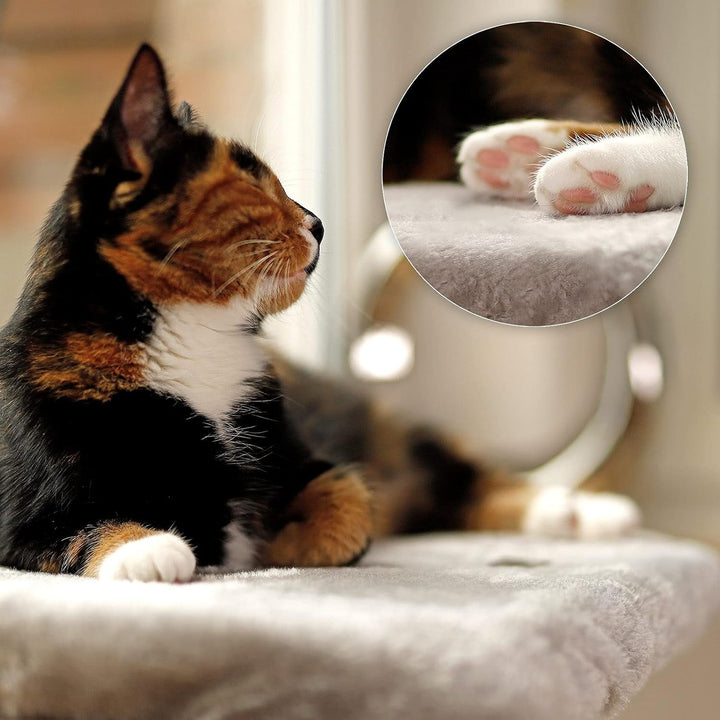 Șezlong de fereastră Lionto pentru pisici, căptușit cu pluș, 35 x 50 cm, pat pentru pisici pentru pervaz, nu necesită găurire, husă detașabilă și lavabilă, capacitate de încărcare de până la 15 kg, gri deschis