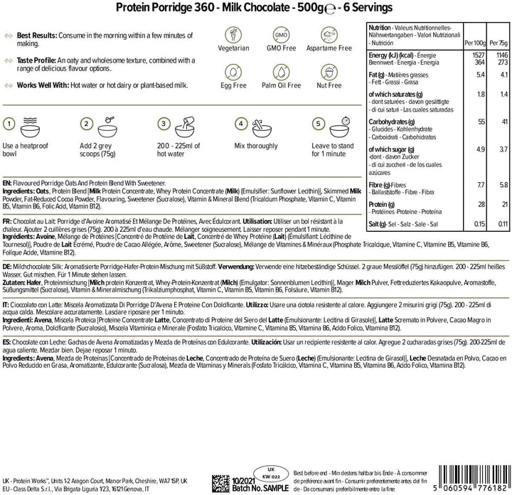 Protein Works - Protein Porridge 360 | Mit Zusätzlichen Vitaminen & Mineralien | Proteinreiches Frühstück | Kalorienarme Haferflocken | 6 Servings | Milchschokolade | 500G Cereale Naty Shop