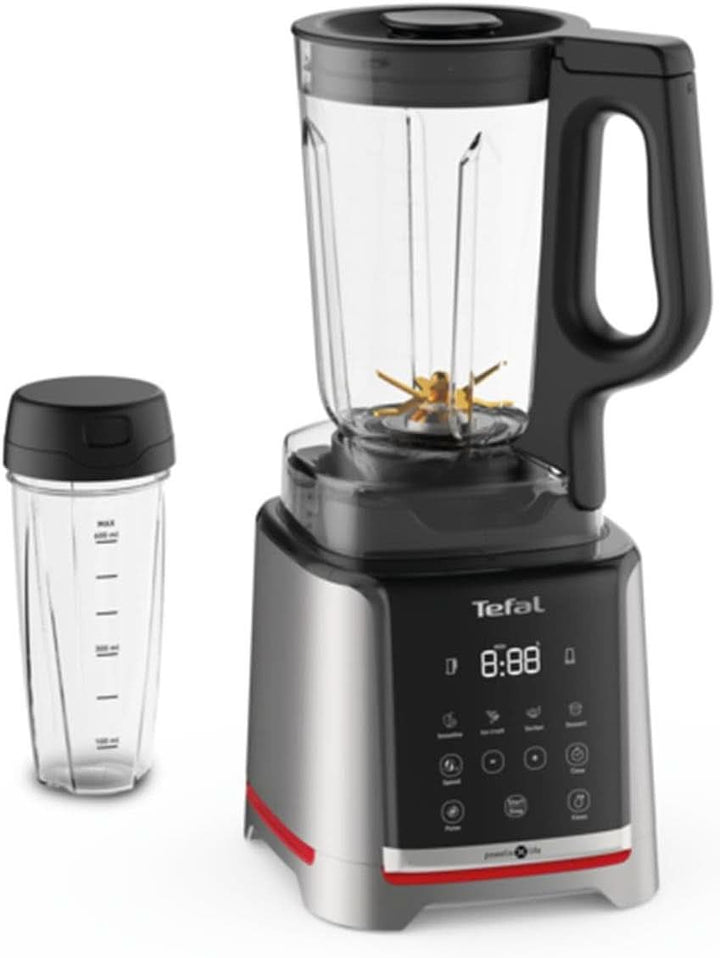 Tefal Infinymix Hochgeschwindigkeits-Standmixer, 5 Auto-Programme + Manuelle Einstellung, 2,6-L-Tritan-Behälter, Inkl. 600Ml Reisebecher/Stampfer/Rezeptheft, Silber, BL91HD31 Mama si Copilul Naty Shop