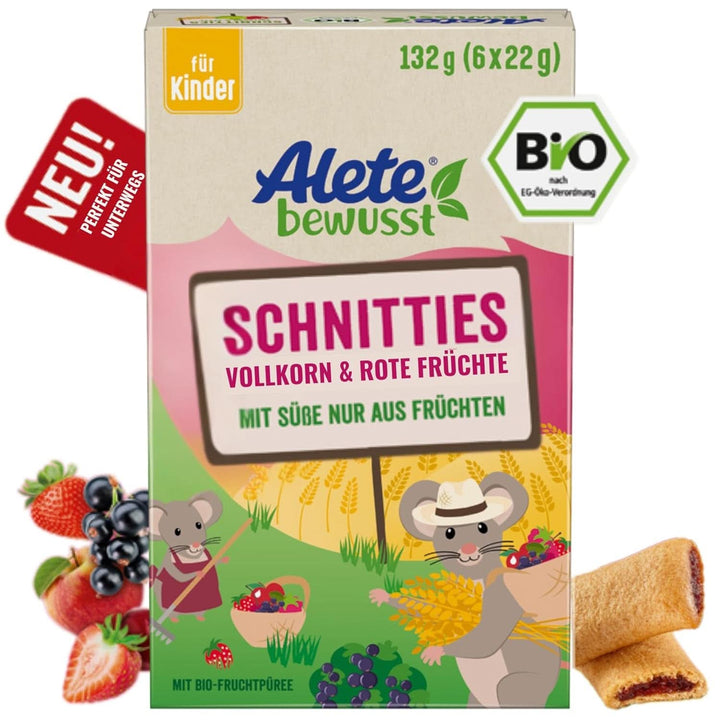 Alete Bio Schnitties, cereale integrale și fructe roșii 6 x 22 g Mama si Copilul Naty Shop