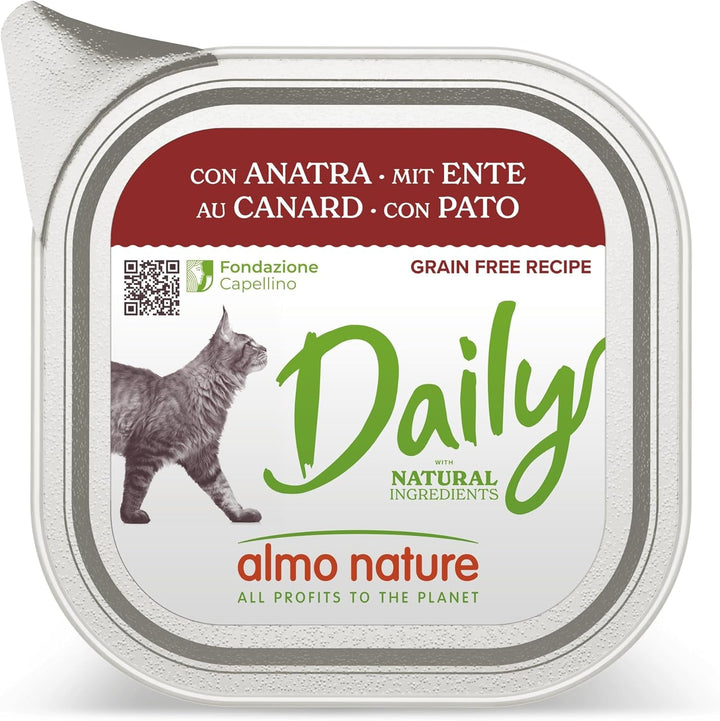 Almo Nature Daily, hrană umedă pentru pisici adulte cu rață - 100G, pachet de 32
