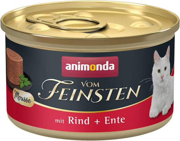 Animonda Vom Feinsten Mousse Cat Food Wet Beef + Duck (12 X 85G), hrană umedă pentru pisici fără cereale, fără zahăr, cu ingrediente proaspete, din carne