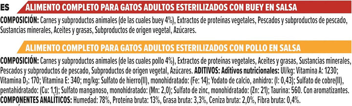 Purina Pro Plan Hrană umedă pentru pisici, sterilizată, bogată în pui și bou, 4 pachete a 10 pungi a 85 g